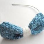 Crochet Hair Accessory Bow Blue Cream
