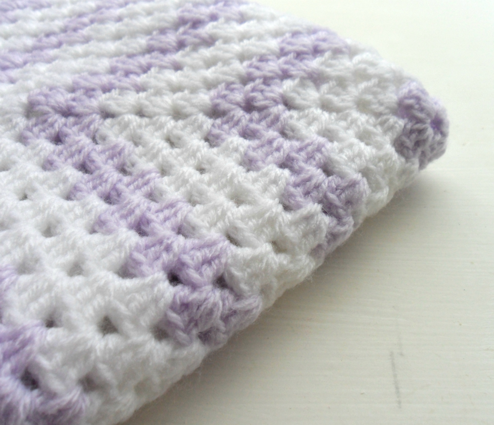 Baby Blanket Crochet Granny Square Purple White Made To Order