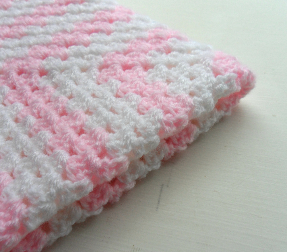 Crochet Granny Square Baby Blanket White And Pink