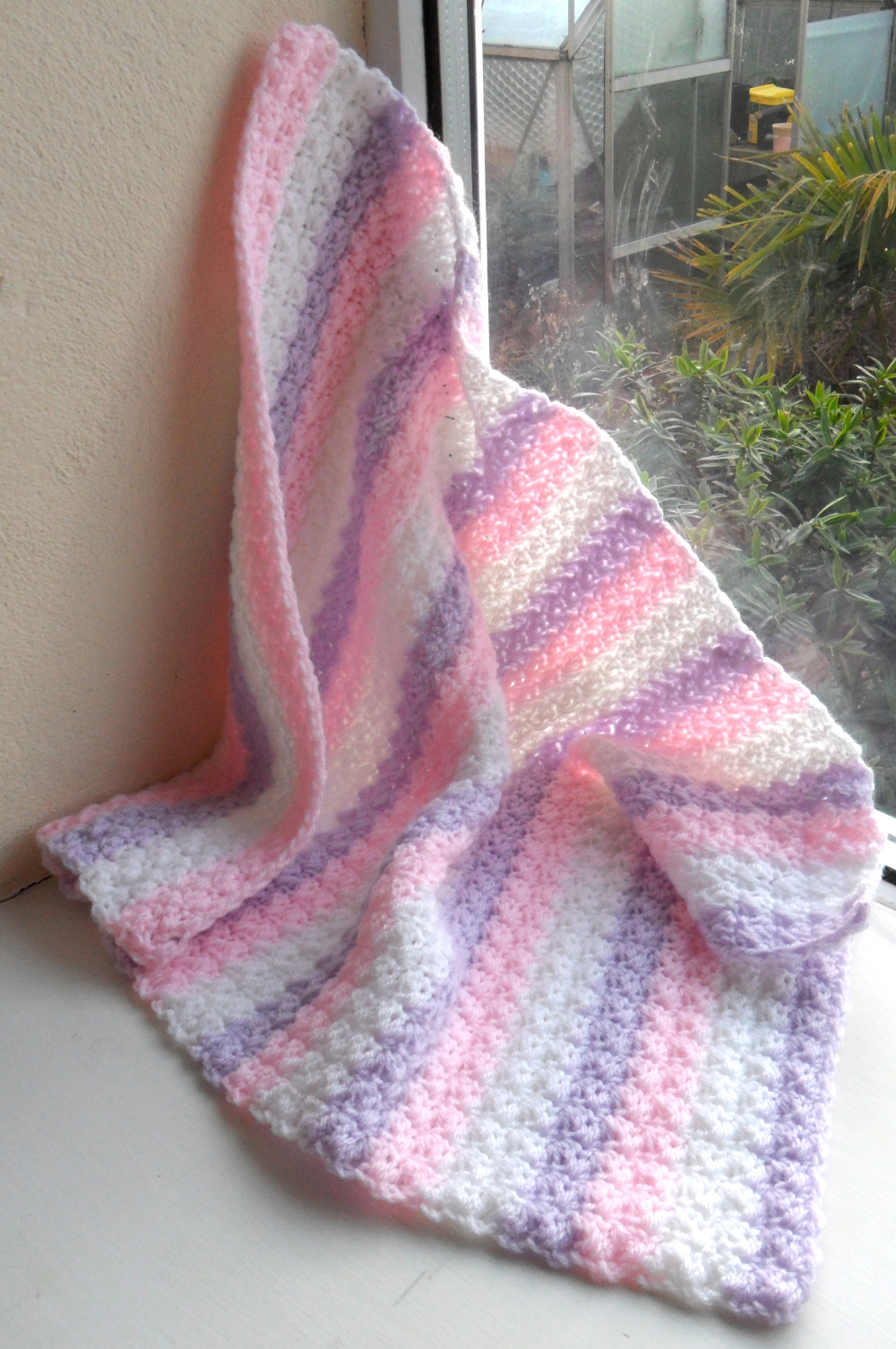 Crochet Baby Blanket Baby Pink Purple White Baby Shower Gift Stripy