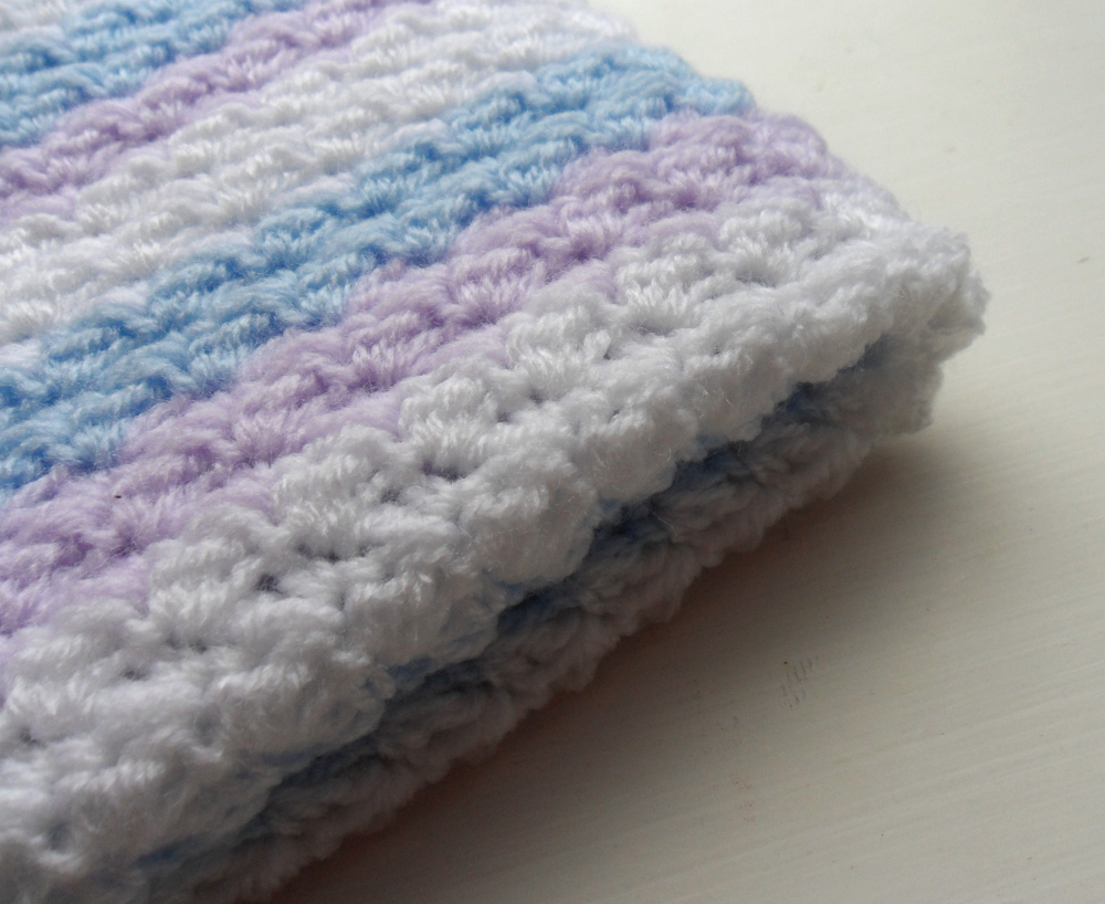 Crochet Baby Blanket Baby Blue Purple White Baby Shower Gift Stripy Blanket Made To Order