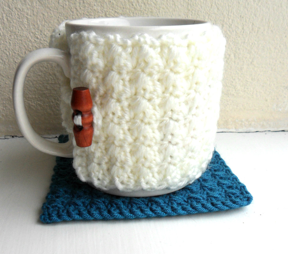 Crocheted Coaster Set Of Four Yarn Place Mat Table Protector Made To ...