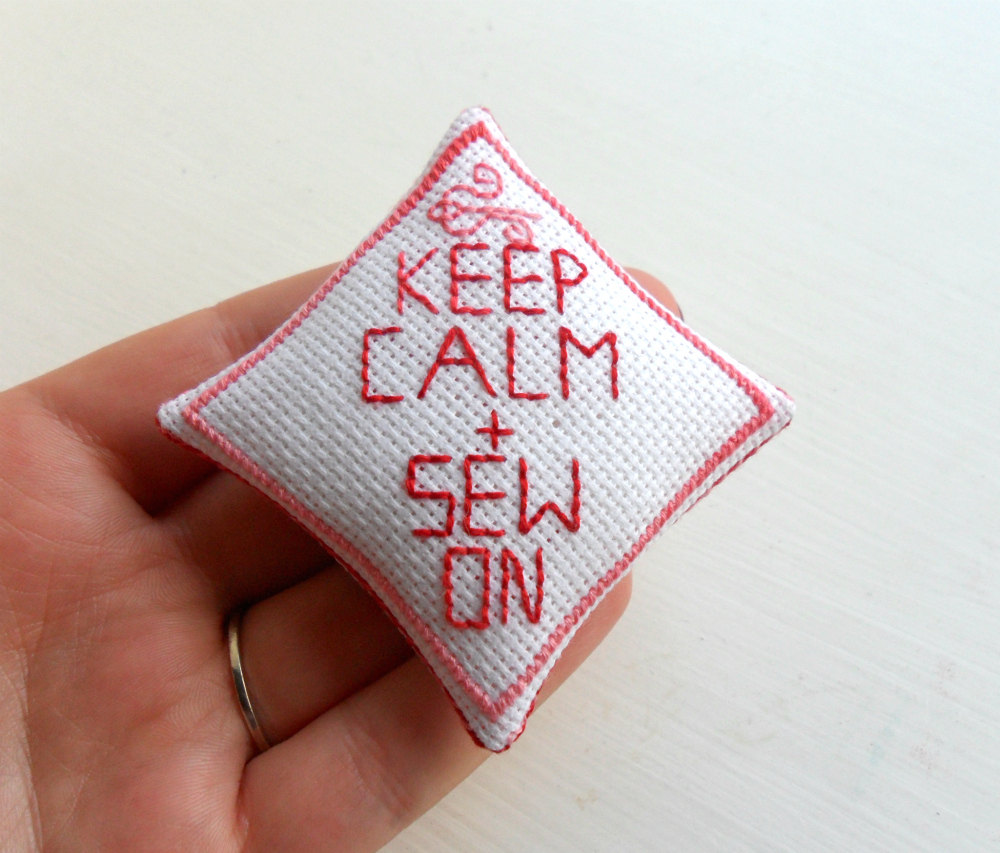Keep Calm And Sew On Pincushion Cross Stitch Pillow