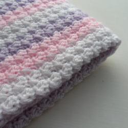 Crochet Baby Blanket Baby Pink Purple White Baby Shower Gift Stripy ...