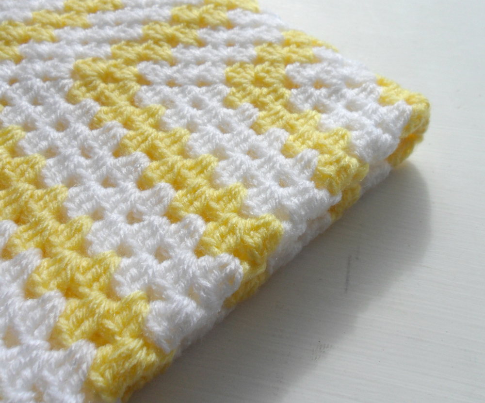 Crochet Granny Square Baby Blanket Yellow White on Luulla