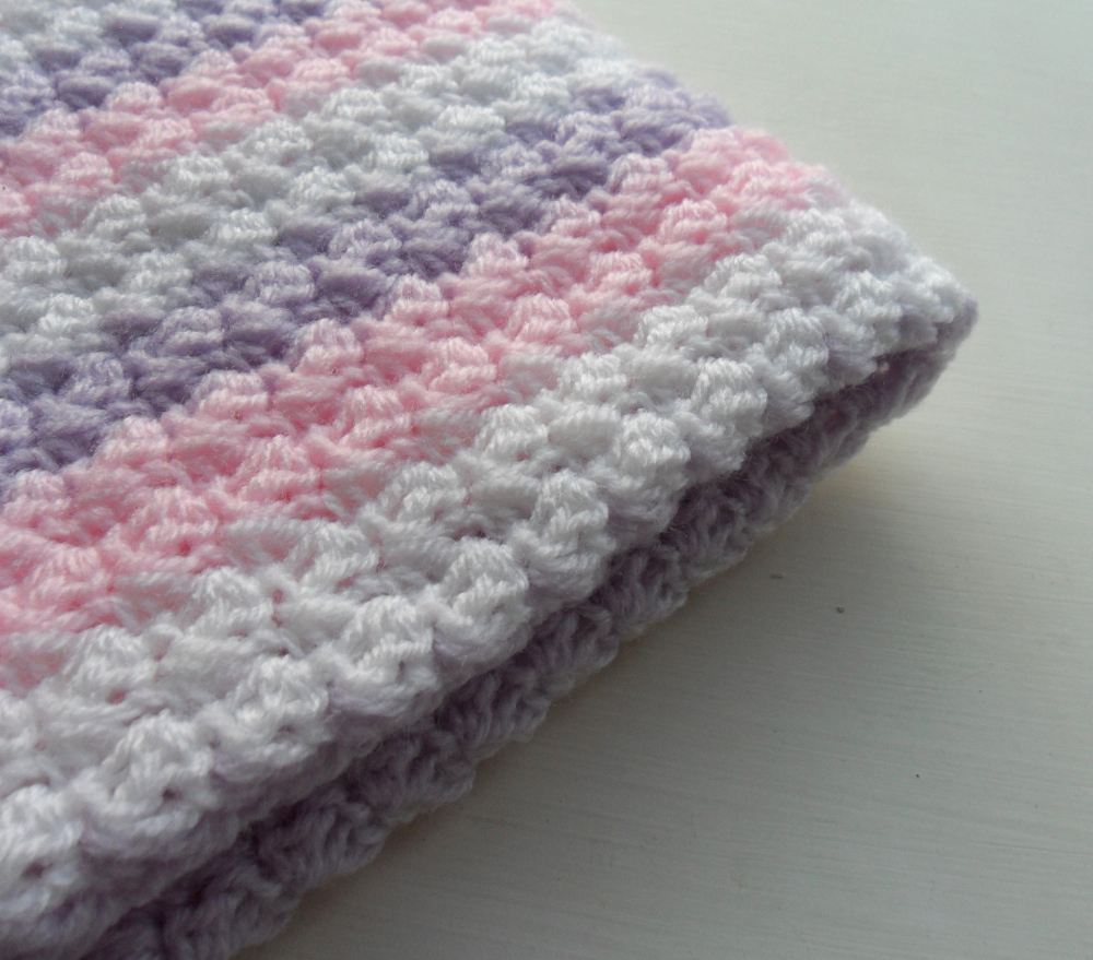 Crochet Baby Blanket Baby Pink Purple White Baby Shower Gift Stripy