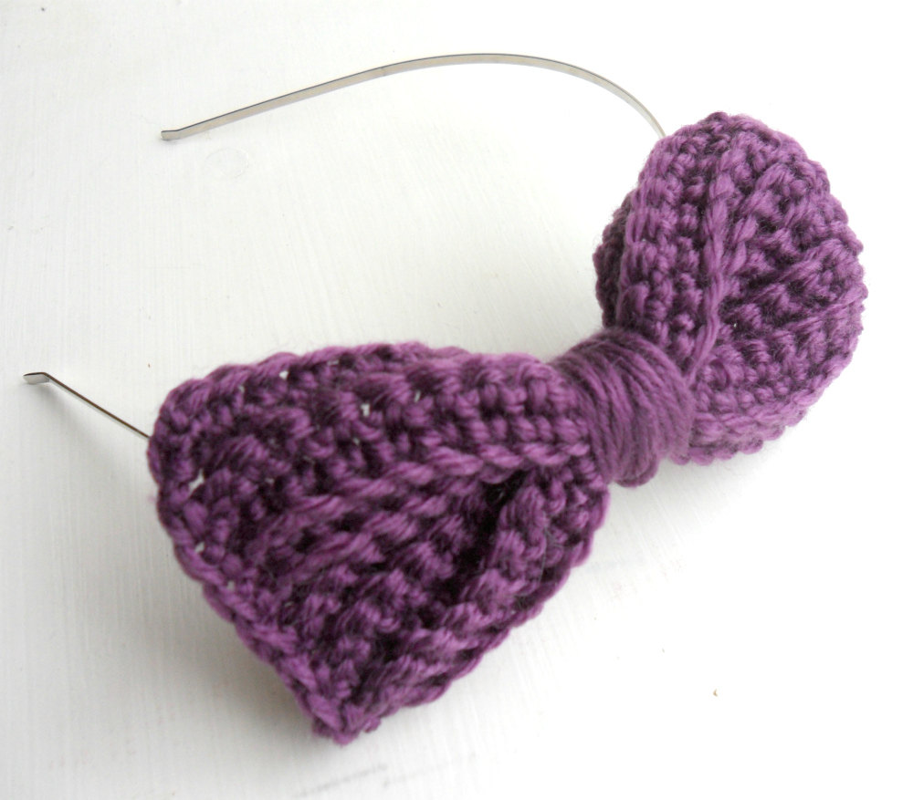 Crochet Bow Headband Purple Yarn Hairband on Luulla